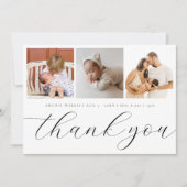 Elegantes Handlettern Script 3 Foto New Baby Dankeskarte (Vorderseite)