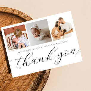 Elegantes Handlettern Script 3 Foto New Baby Dankeskarte