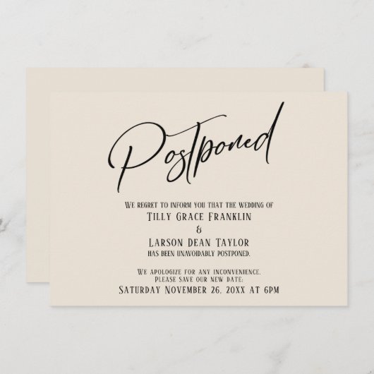 Elegantes Handwriting - Hochzeitscremekarte aufges Einladung (Vorne/Hinten)