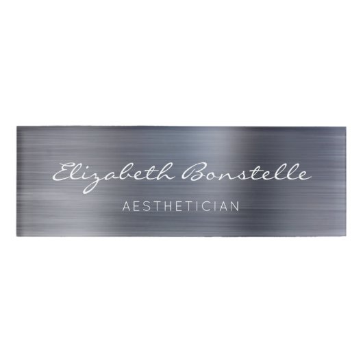 Elegantes Handwriting-Skript Silver Brushed Metal Namenschild (Vorderseite)