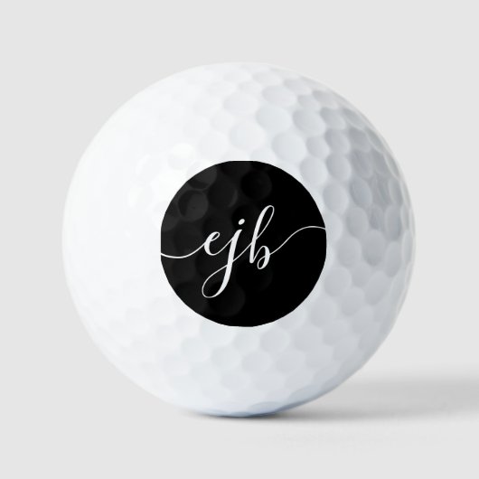 Elegantes Handwriting-Skript Weiß auf Schwarz-Mono Golfball (Vorderseite)