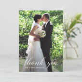 Elegantes handwriting Wedding Foto Danke Karte (Stehend Vorderseite)