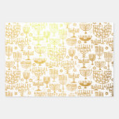 Elegantes Hanukah-Menorah-Muster Folien Packpapier Blatt (Vorderseite 3)