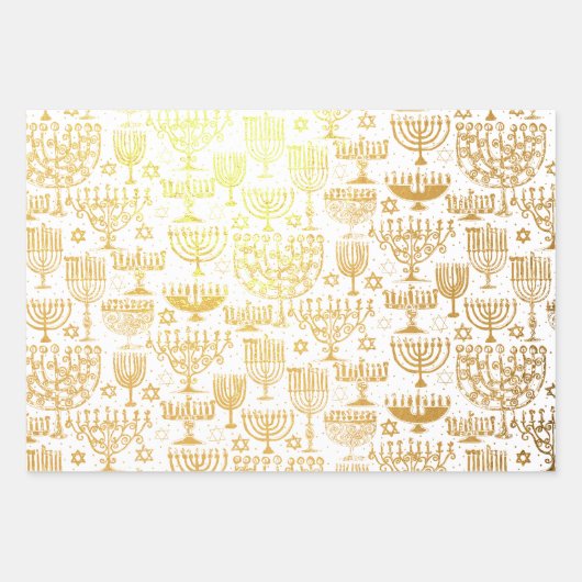 Elegantes Hanukah-Menorah-Muster Folien Packpapier Blatt (Vorderseite)