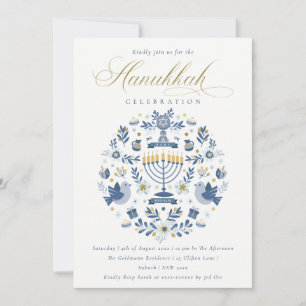 Elegantes Hanukkah-Blumenfest in Navyblau Feiertagskarte