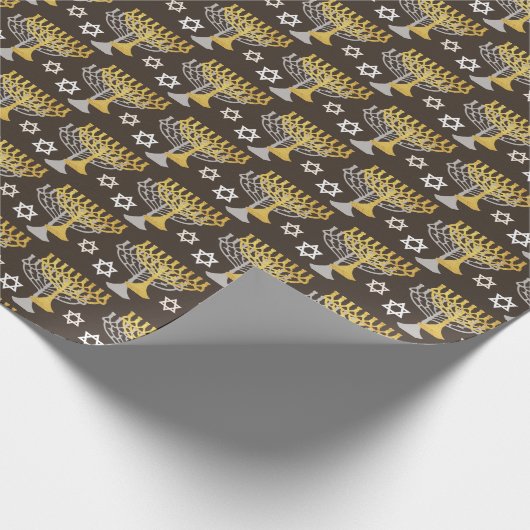 Elegantes Hanukkah Holiday Pattern Gold Geschenkpapier (Ecke)