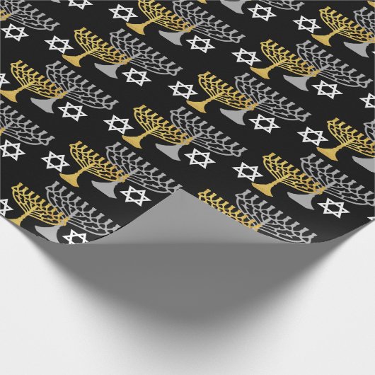 Elegantes Hanukkah Holiday Pattern Gold Geschenkpapier (Ecke)