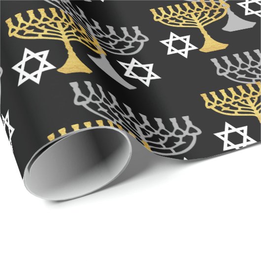 Elegantes Hanukkah Holiday Pattern Gold Geschenkpapier (Rolleneckpunkt)