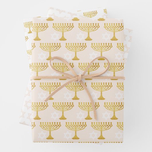 Elegantes Hanukkah Holiday Pattern Gold Geschenkpapier Set (Beispiel)