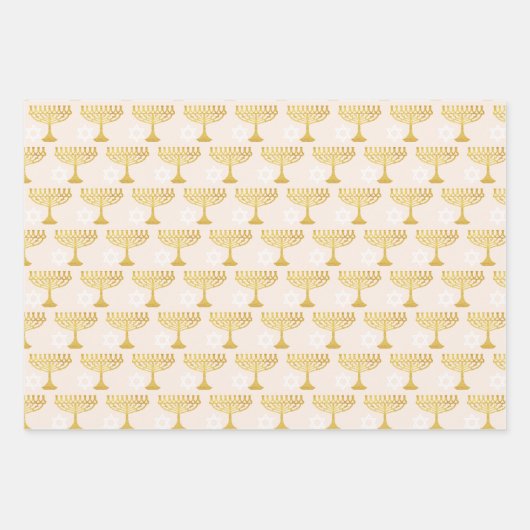 Elegantes Hanukkah Holiday Pattern Gold Geschenkpapier Set (Vorderseite)