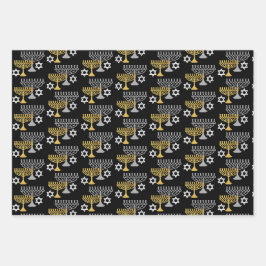 Elegantes Hanukkah Holiday Pattern Gold Geschenkpapier Set