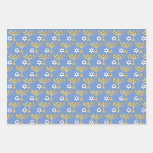 Elegantes Hanukkah Holiday Pattern Gold Geschenkpapier Set (Vorderseite 3)