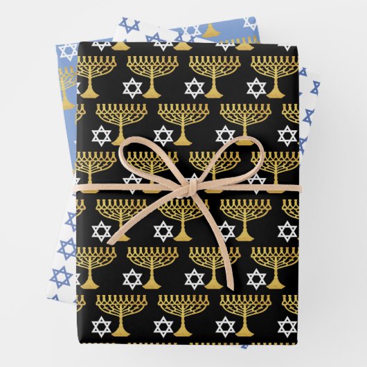 Elegantes Hanukkah Holiday Pattern Gold Geschenkpapier Set (Beispiel)