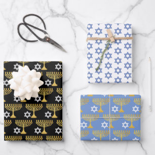 Elegantes Hanukkah Holiday Pattern Gold Geschenkpapier Set