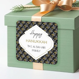 Elegantes Hanukkah Holiday Pattern Gold Quadratischer Aufkleber
