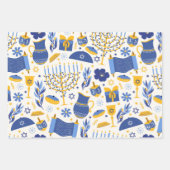 Elegantes Hanukkah Muster Gelb und Blau Geschenk Geschenkpapier Set (Vorderseite 2)