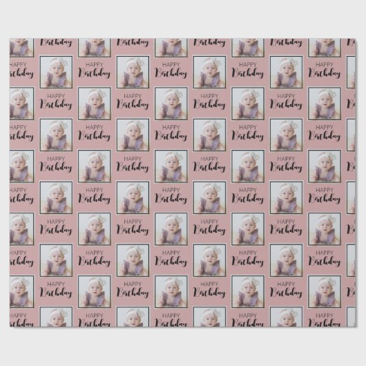 Elegantes Happy Birthday Custom Foto Modernes Must Geschenkpapier (Flach)