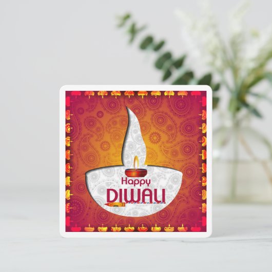 Elegantes Happy Diwali Festival Einladung (Stehend Vorderseite)