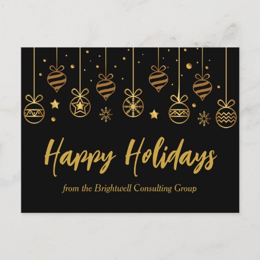 Elegantes Happy Holidays Black Gold Custom Busines Postkarte (Vorderseite)