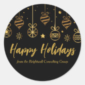 Elegantes Happy Holidays Black Gold Custom Busines Runder Aufkleber (Vorderseite)