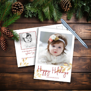 Elegantes Happy Holidays Gold Blätter Foto Feiertagspostkarte