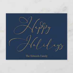 Elegantes Happy Holidays Gold Calligraphy Herz Feiertagspostkarte