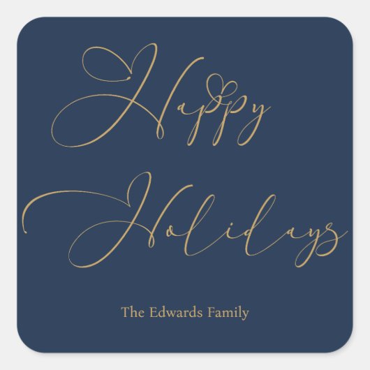 Elegantes Happy Holidays Gold Calligraphy Herz Quadratischer Aufkleber (Vorderseite)