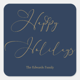 Elegantes Happy Holidays Gold Calligraphy Herz Quadratischer Aufkleber