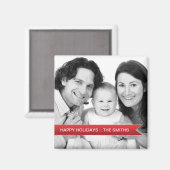 Elegantes Happy Holidays Red Ribbon Family Foto Magnet (Vorderseite/Rückseite)
