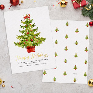 Elegantes Happy Holidays Watercolor Tree Gold Scri Folien Feiertagskarte