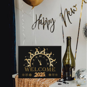 Elegantes Happy New Year 2025,Gold Glitzer Festive Postkarte