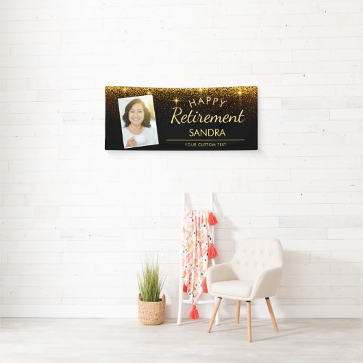 Elegantes Happy Retirement Foto Gold Sparkle Banner (Insitu)