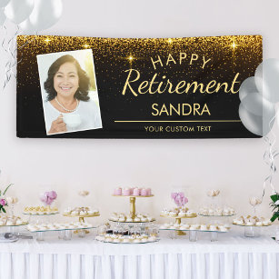 Elegantes Happy Retirement Foto Gold Sparkle Banner