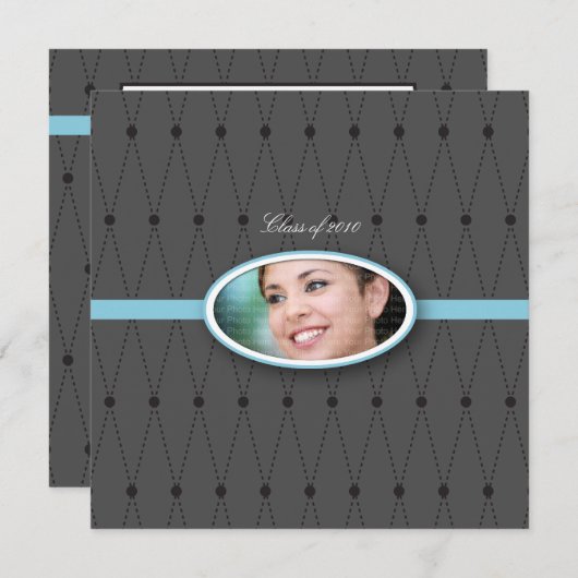 Elegantes Harlekin-Muster: Blau Einladung (Vorne/Hinten)