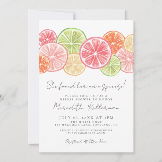 Elegantes Haupt Squeeze Citrus Brautparty Einladung (Vorderseite)