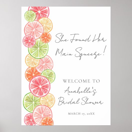 Elegantes Haupt Squeeze Citrus Brautparty Willkomm Poster (Vorne)