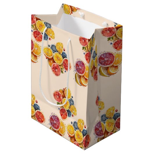 Elegantes Hauptpresse Zitrusfrüchte Hochzeit Braut Mittlere Geschenktüte (Vorderseite Schrägansicht)