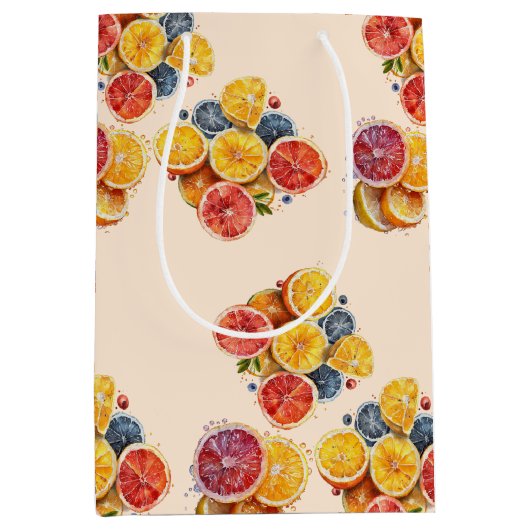 Elegantes Hauptpresse Zitrusfrüchte Hochzeit Braut Mittlere Geschenktüte (Vorderseite)