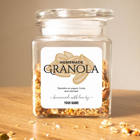 Elegantes, hausgemachte Granola-Label für Script Quadratischer Aufkleber