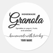 Elegantes, hausgemachte Granola-Label für Script Runder Aufkleber (Vorderseite)