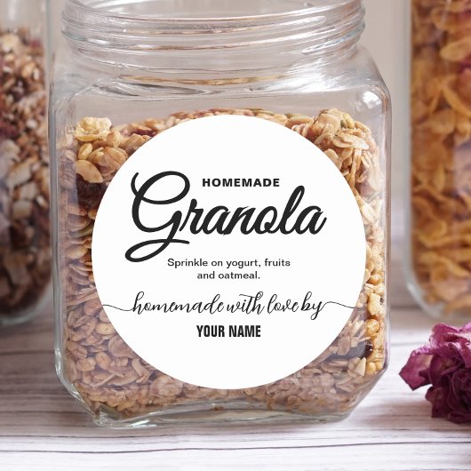 Elegantes, hausgemachte Granola-Label für Script Runder Aufkleber
