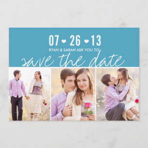 Elegantes Heart Blue Save the Data mit Fotos Date