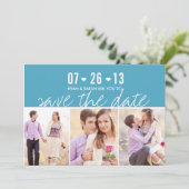 Elegantes Heart Blue Save the Data mit Fotos Date (Stehend Vorderseite)