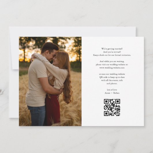 Elegantes Heart Script-Foto Hochzeit QR-Code Save The Date (Rückseite)