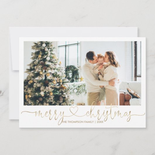 Elegantes Heart Script Gold Frohe Weihnachten Foto (Vorderseite)