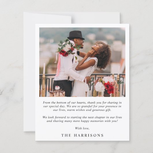 Elegantes Heart Script Wedding Foto Danke Karte (Rückseite)