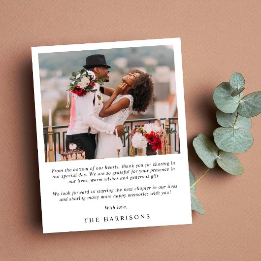 Elegantes Heart Script Wedding Foto Danke Karte