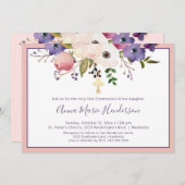Elegantes Heiliges Erstes Kommunion Rosa und Lila Einladung (Vorne/Hinten)