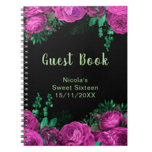Elegantes heißrosa Blumen Sweet Sixteen Gästebuch Notizblock