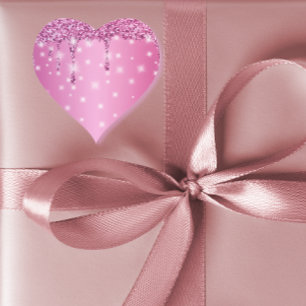 Elegantes heißrosa Glitter-Drip Herz-Aufkleber